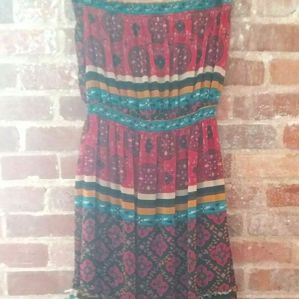 TWENTY ONE Multicolor Red & Black Boho Strapless Tube Top Dress Women Juniors M